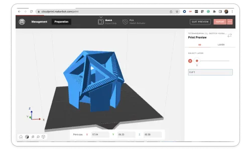 a computer screen shows a 3d model of a blue object .