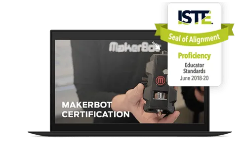 a person is holding a makerbot certification on a laptop .