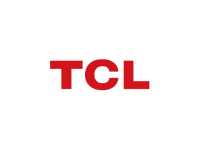 the tcl logo is red and white on a white background .