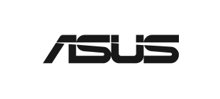 the asus logo is black and white on a white background .