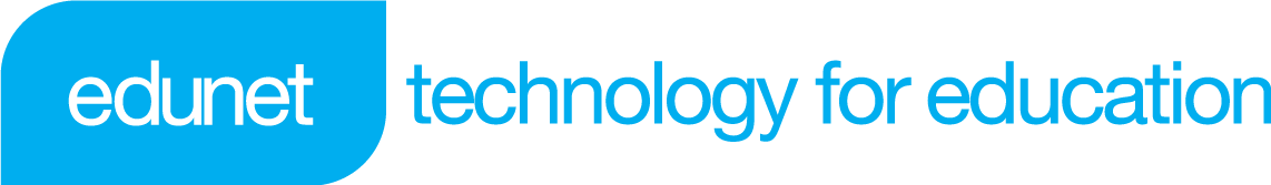 a blue and white logo for edunet technology for education