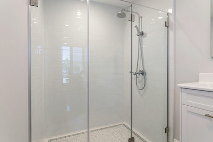 Modern walk-in shower with glass doors Modern walk-in shower with glass doors