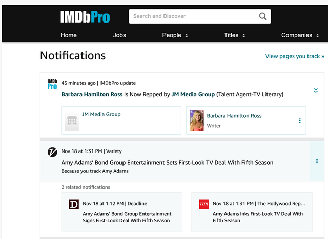 IMDbPro news notification
