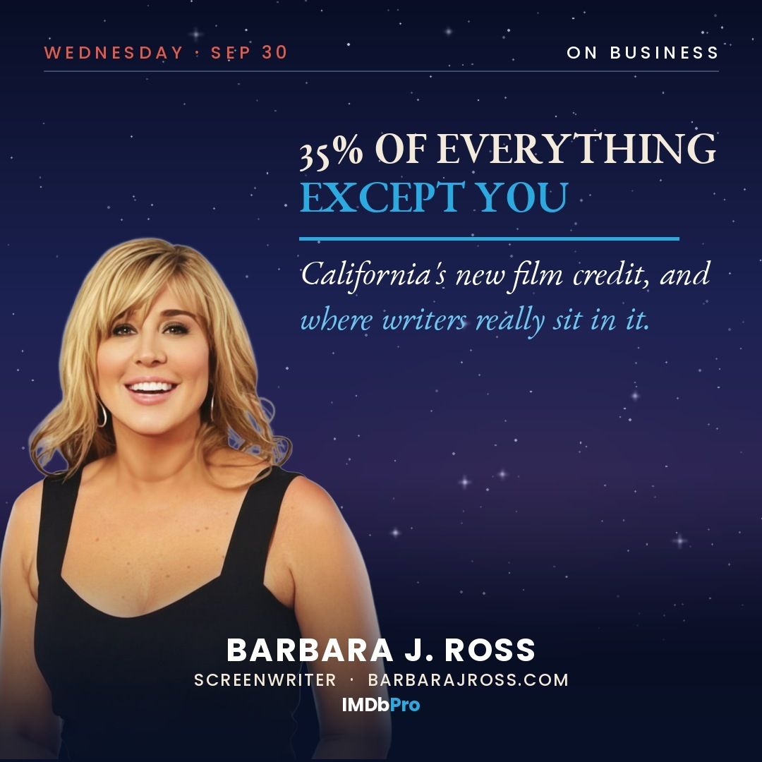 Social card reading 35% of Everything Except You, with a photo of screenwriter Barbara J. Ross