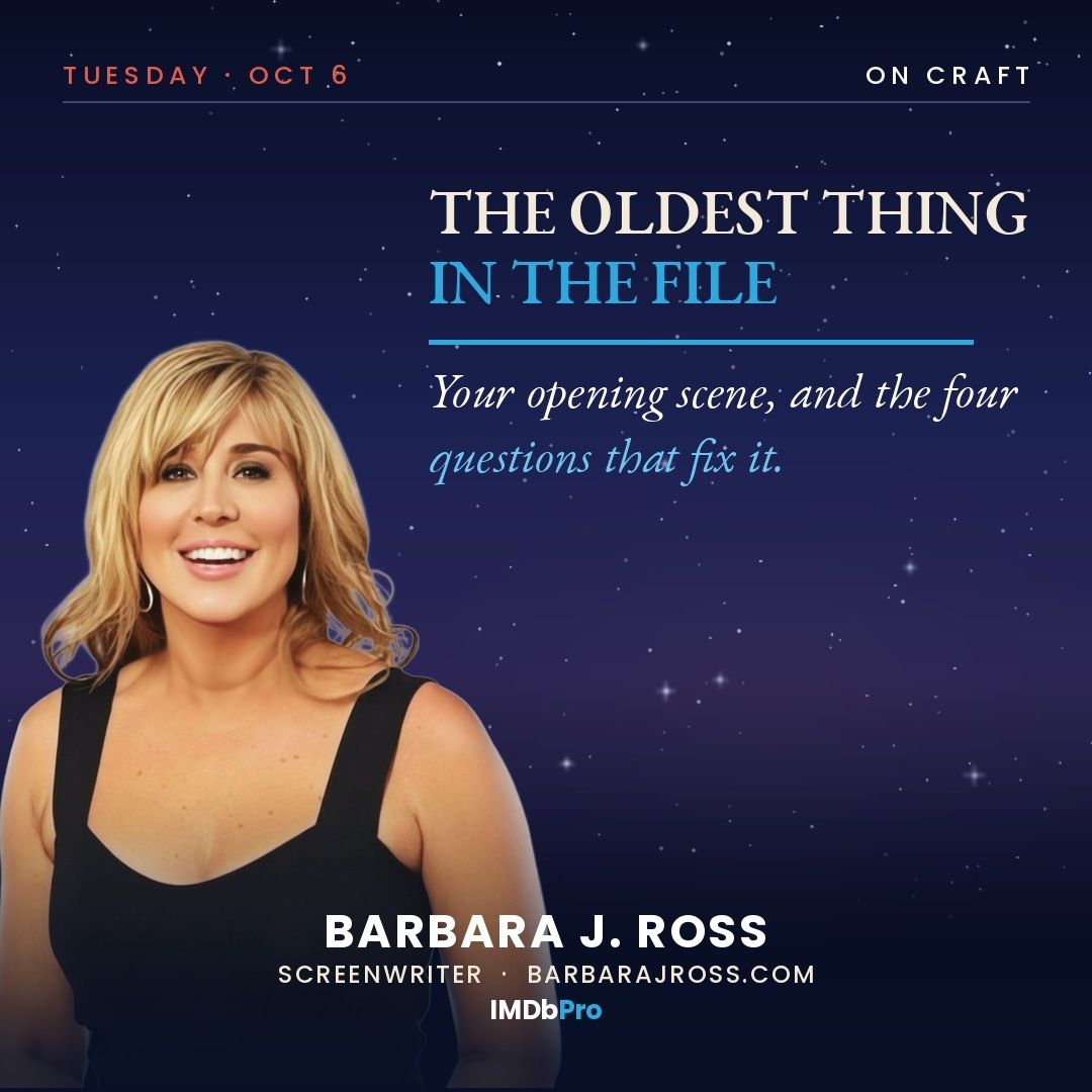 Social card for the post, screenwriter Barbara J. Ross beside the headline The Oldest Thing in the F