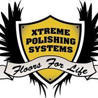 Logo for Xtreme Polishing Systems with yellow shield and black text, “Floors For Life” on ribbon