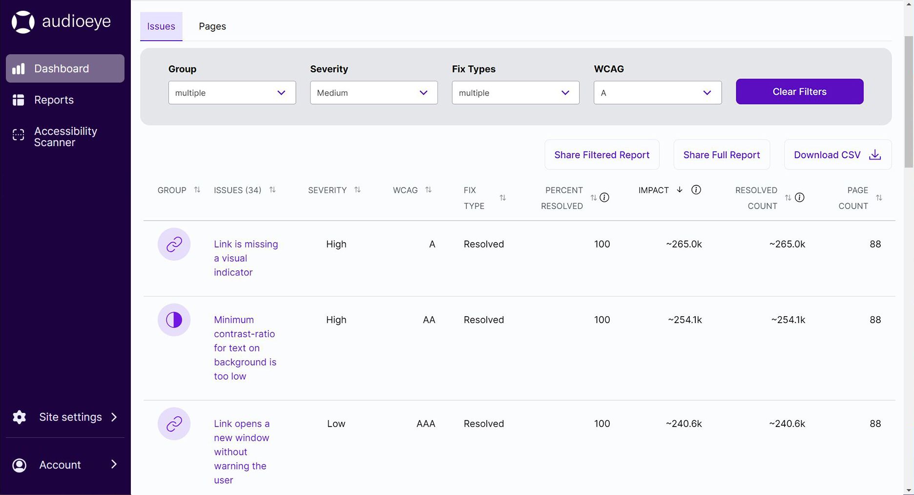 AudioEye Accessibility Report and Resolved Issues