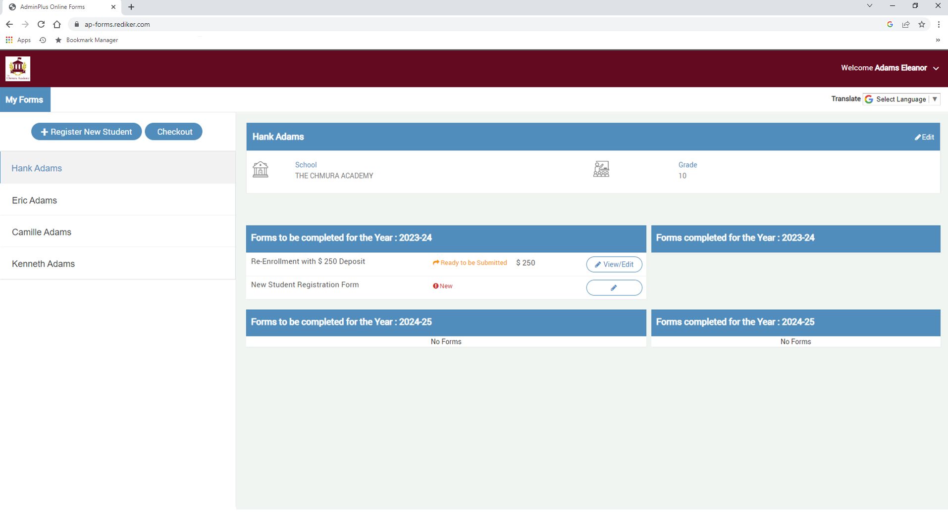 Parent Login - AdminPlus Online Forms