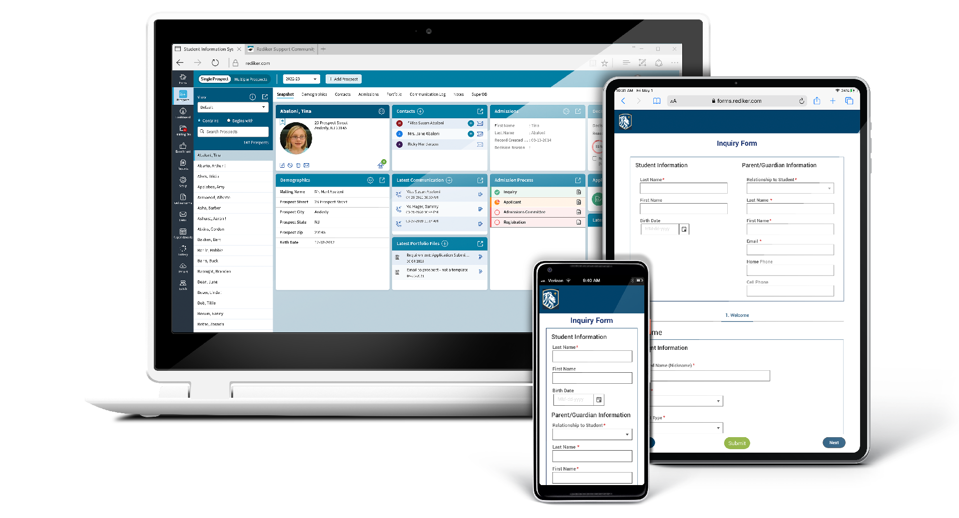 AdmissionsPlus on Browser, Tablet and Phone