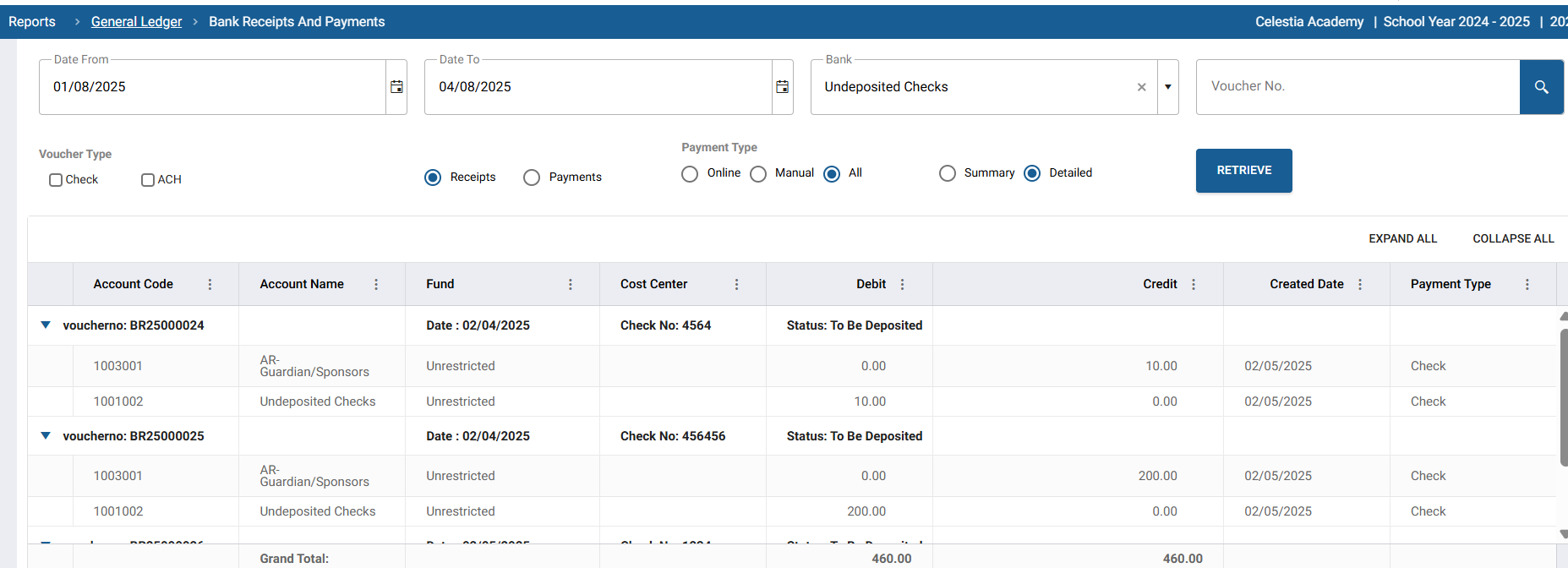 FINACS Core Accounting Bank Receipts and Payments