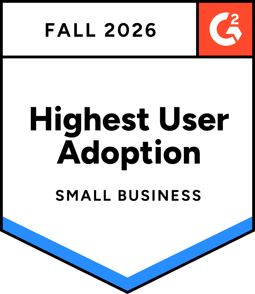 G2 Review Badge - Highest User Adoption, Small Business