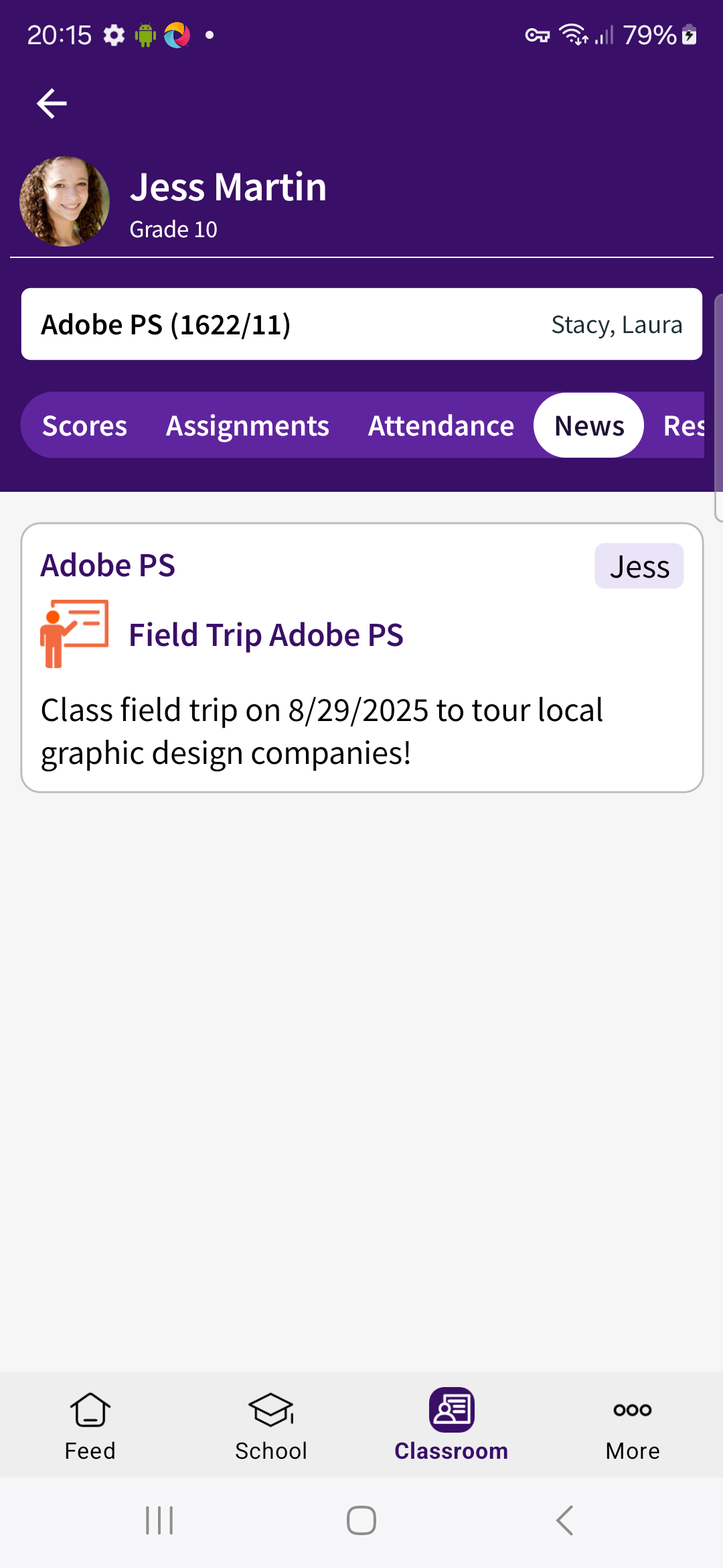 PlusPortals Mobile App: Class News