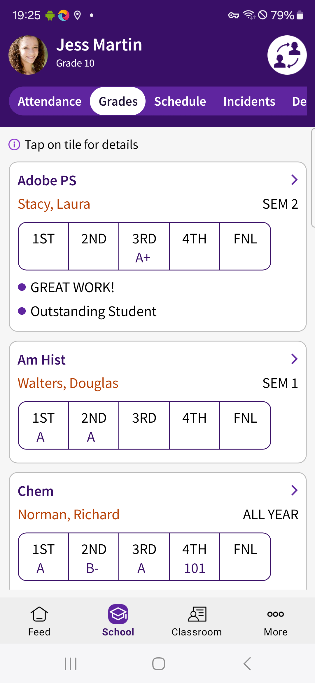 PlusPortals Mobile App: Report Card Grades