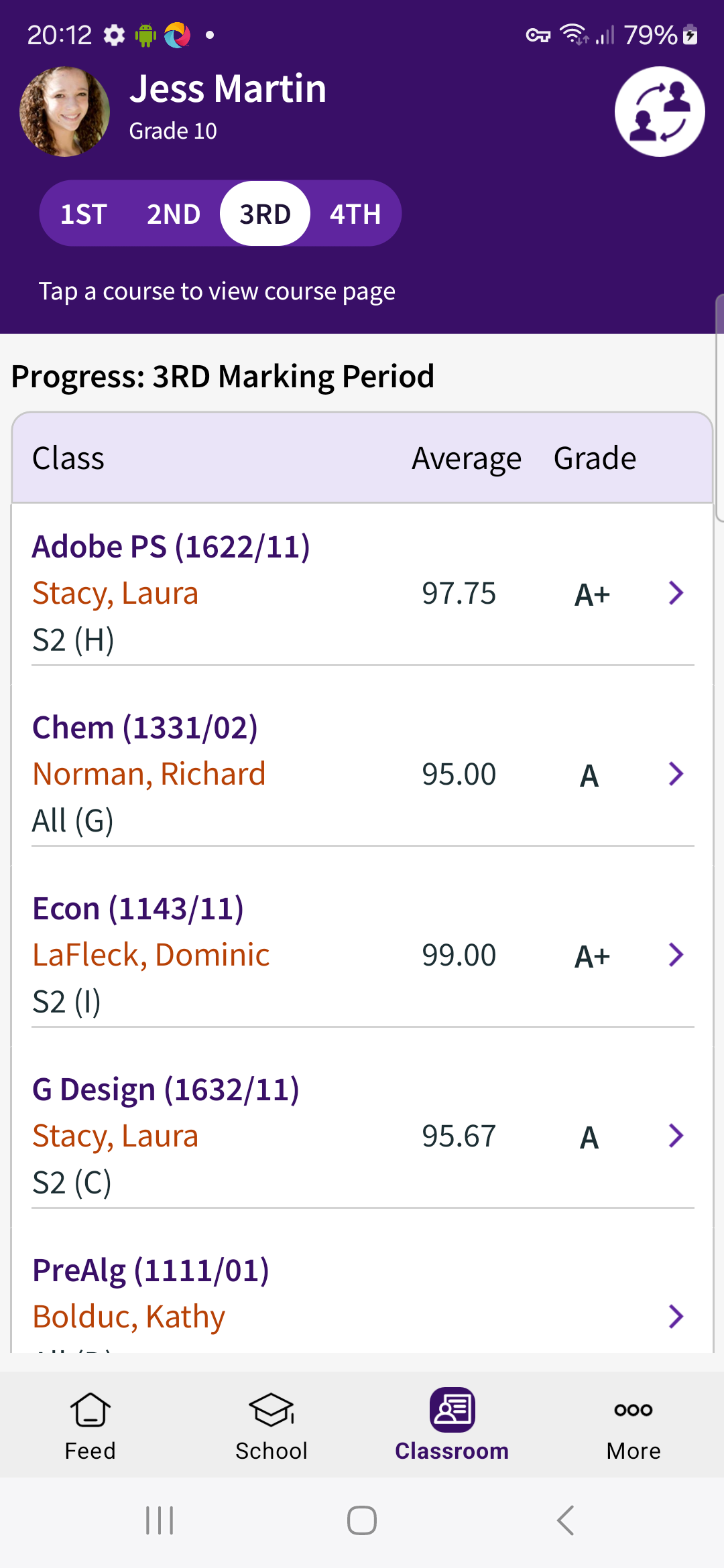 PlusPortals Mobile App: Classroom Grades