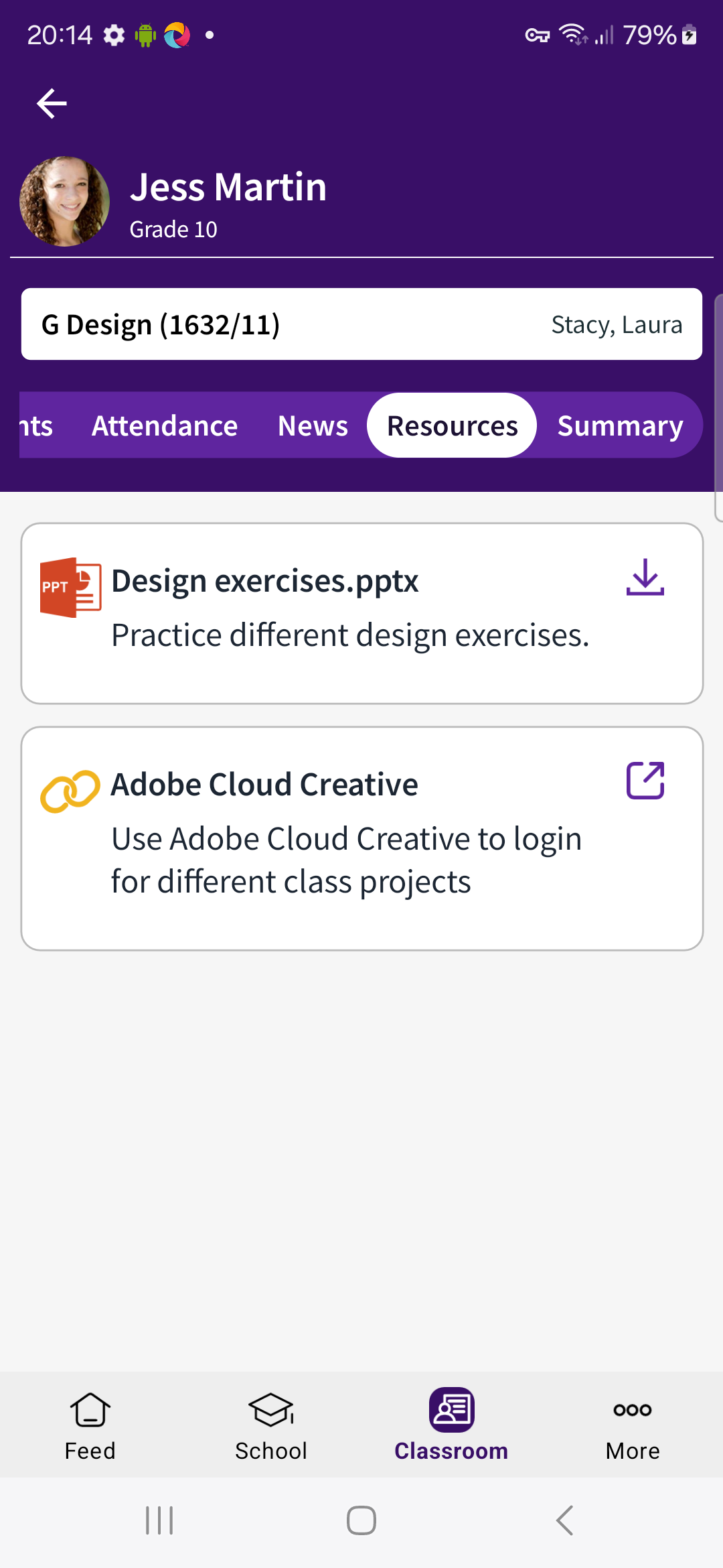 PlusPortals Mobile App: Class Resources