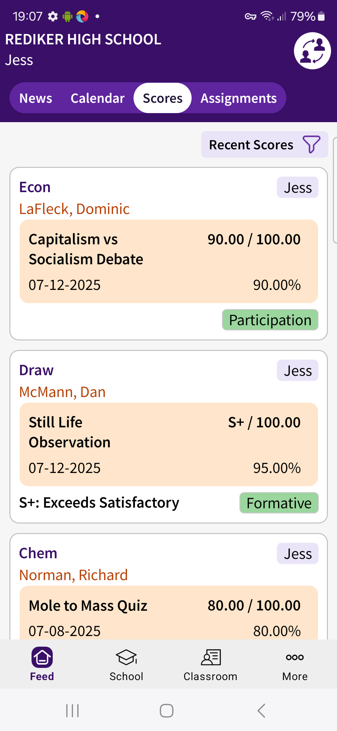 PlusPortals Mobile App: Recent Scores