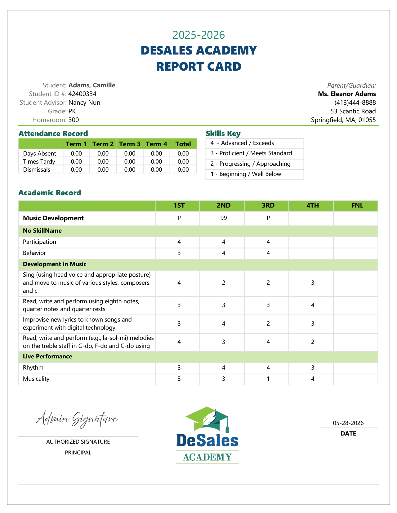Report Card Sample