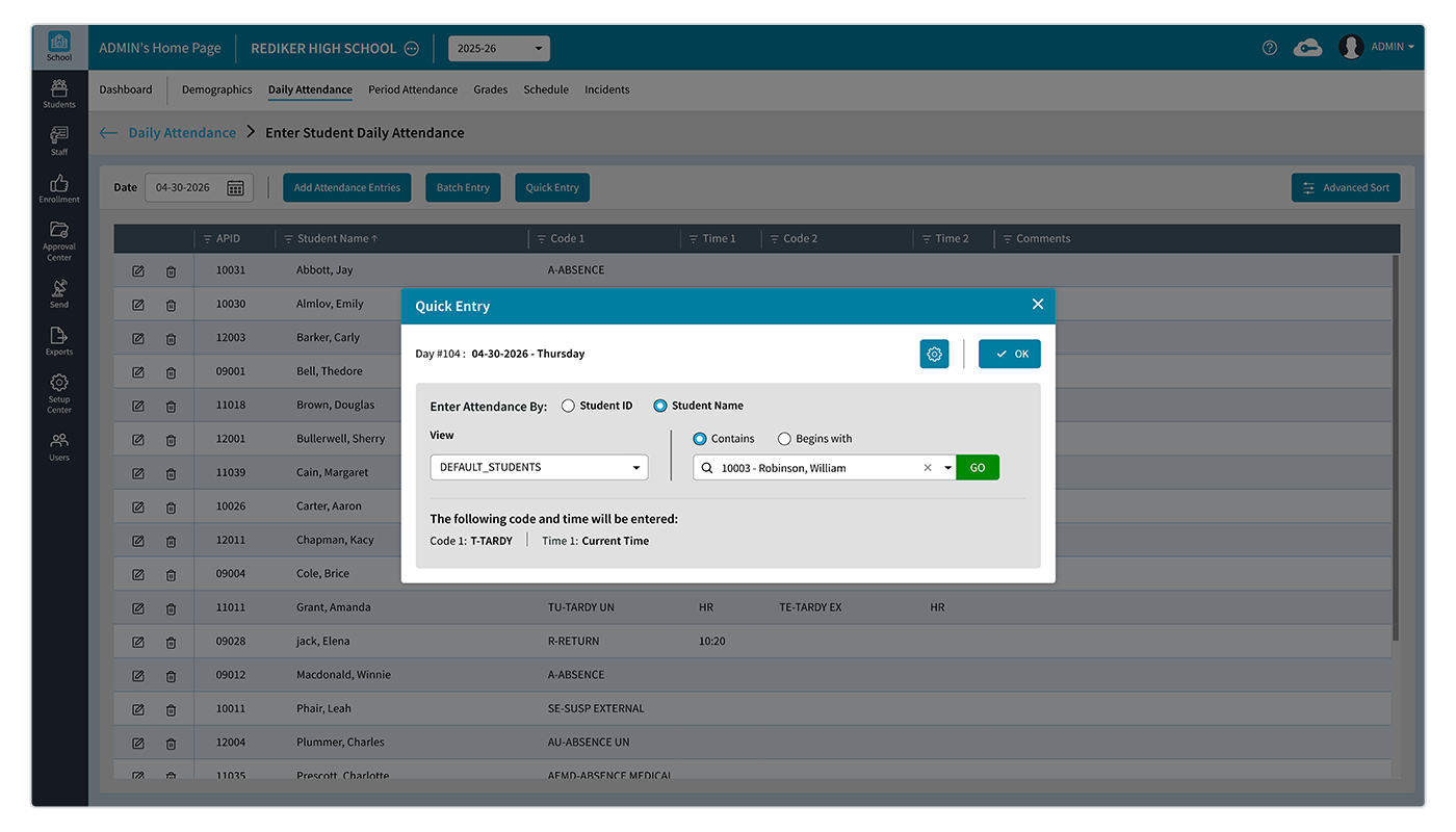 AdminPlus Daily Attendance Quick Entry
