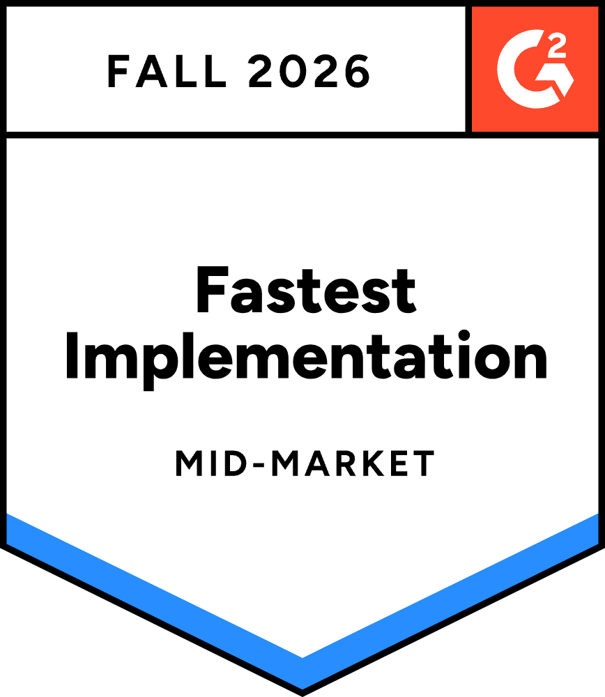 G2 Review Badge - Fastest Implementation, Mid-Market
