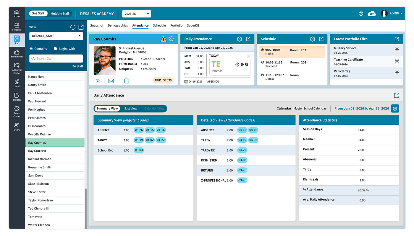 AdminPlus Staff Attendance Summary