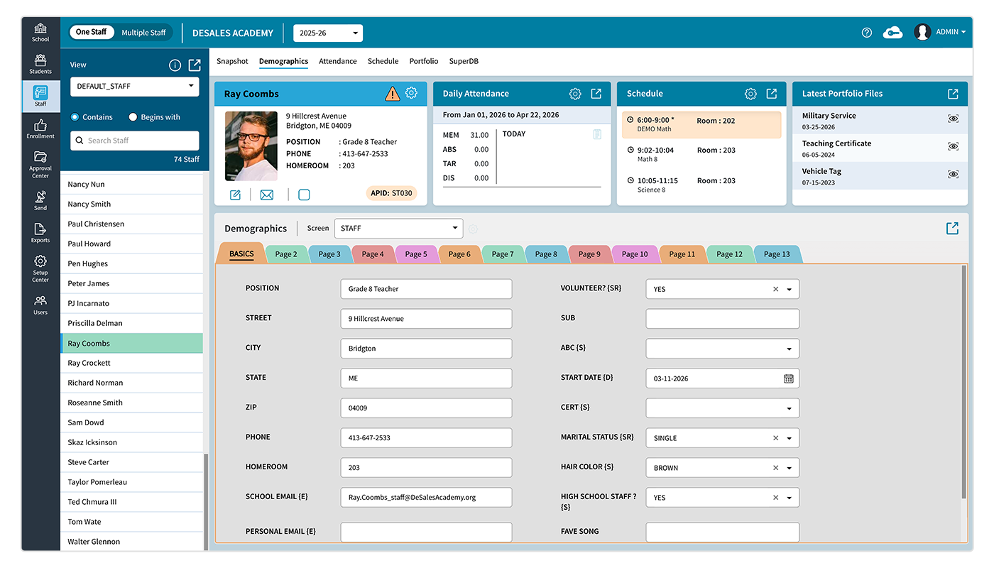 AdminPlus School Staff Demographics Database