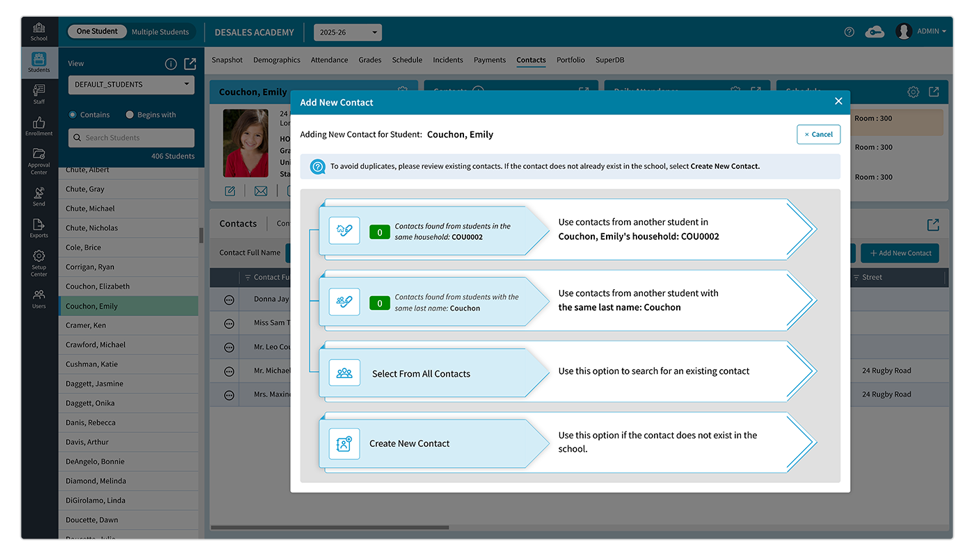 AdminPlus Add New Contact Options