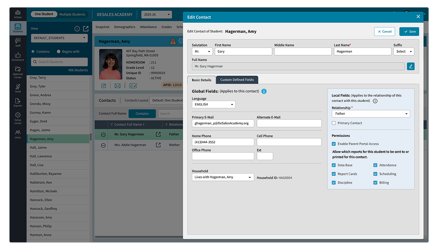 AdminPlus Edit Contacts Screen