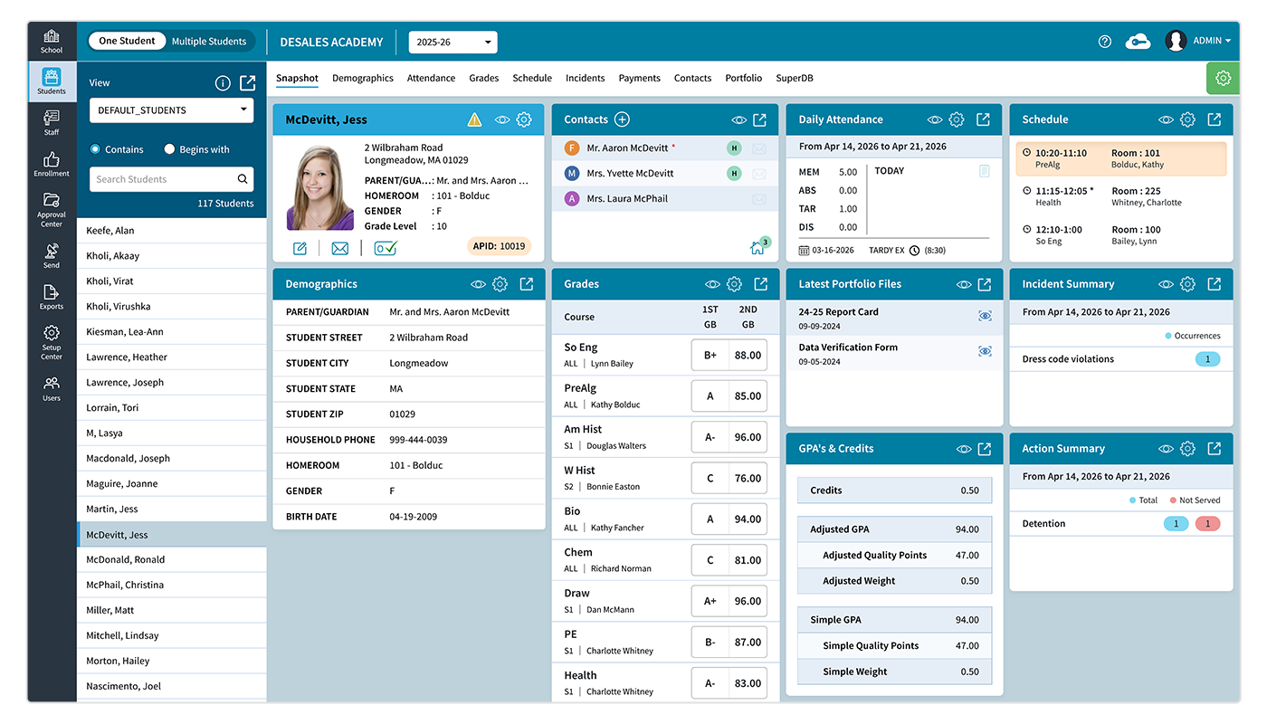 AdminPlus Student Snapshot View