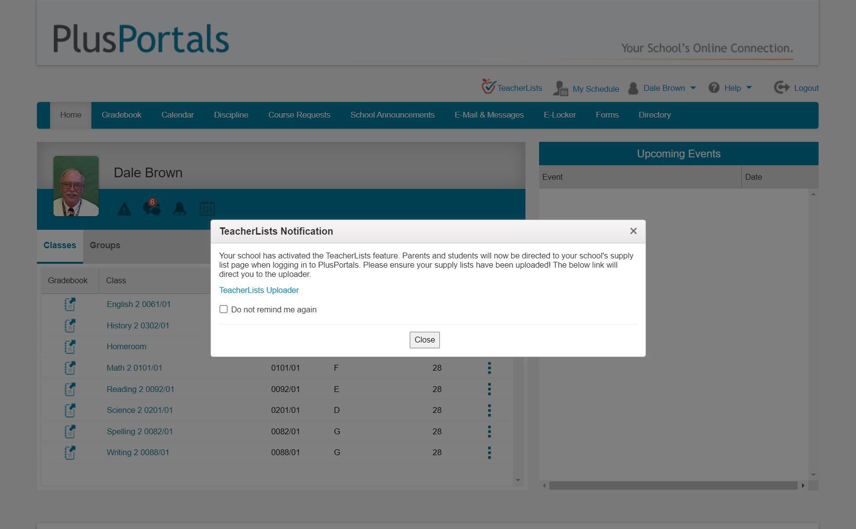 TeacherLists | PlusPortals - Teacher Alert Message