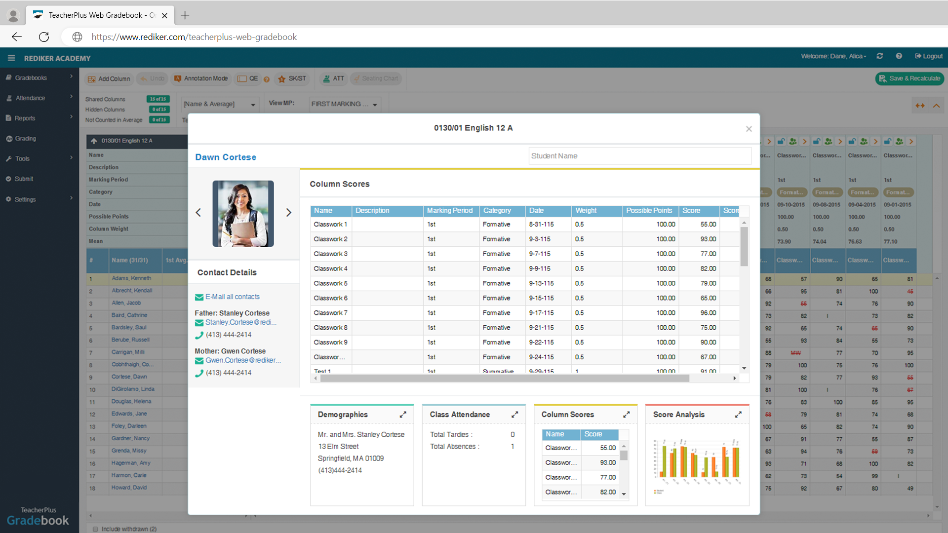 TeacherPlus Gradebook - Student Scores