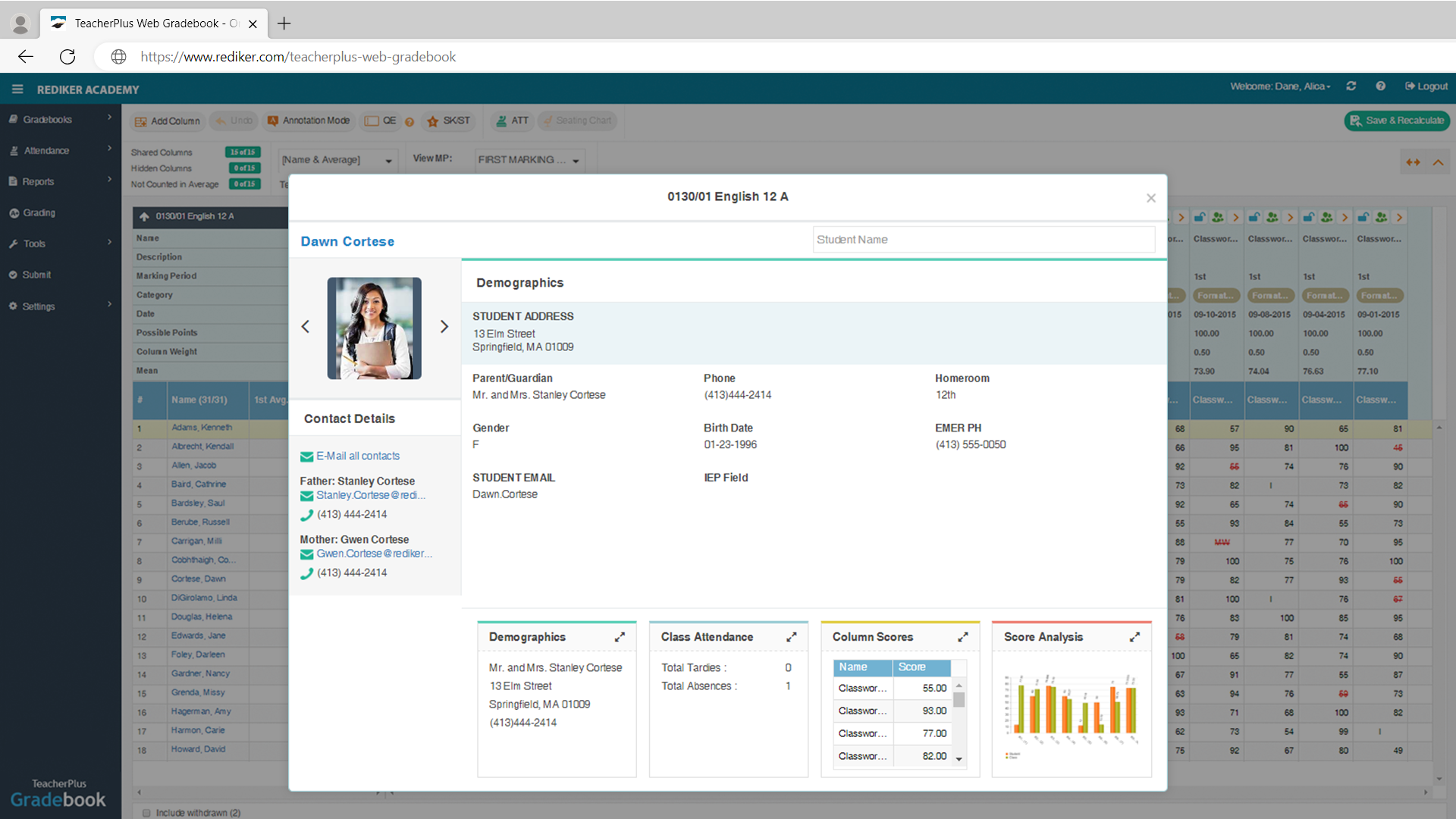 TeacherPlus Gradebook - Student Info