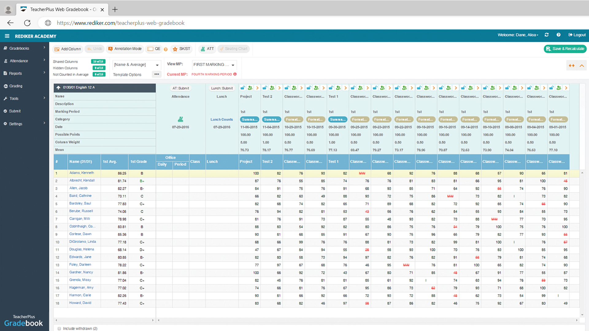 TeacherPlus Gradebook - Class Gradebooks