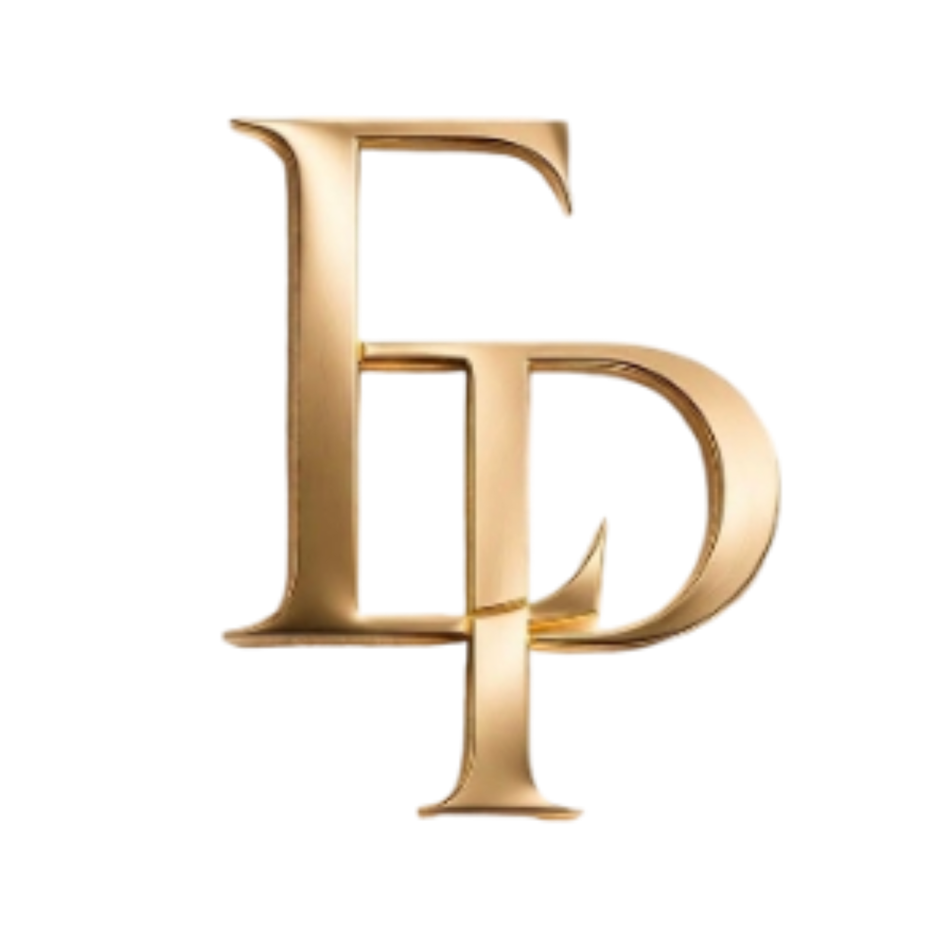 Gold intertwined monogram letters “HDP” on a white background