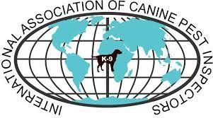 Logo for the International Association of Canine Professionals, with a world map and a dog silhouette marked K-9.