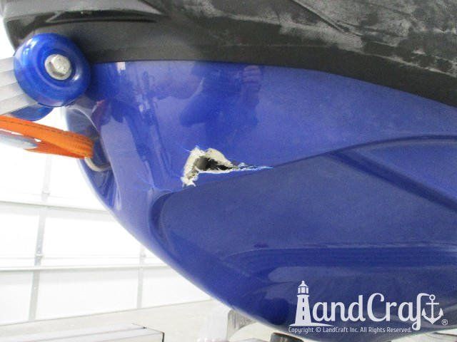 Sea Doo personal watercraft with puncture hole through hull