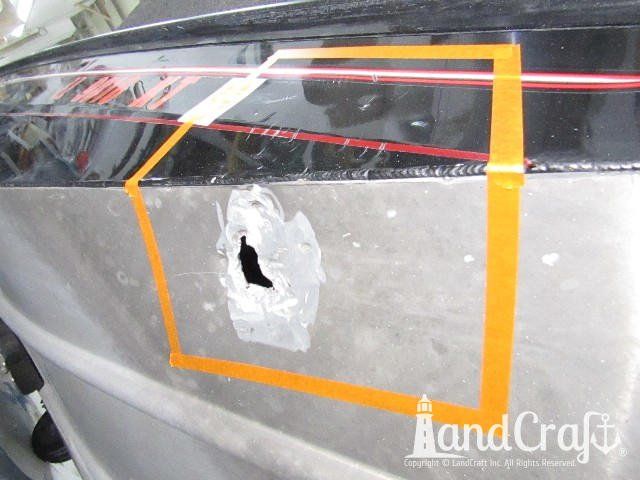 Aluminum Ranger boat with hole punctured through hull