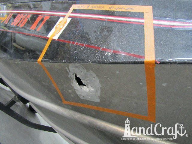 Aluminum Ranger boat with hole punctured through hull