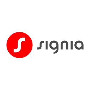 Signia logo: red circle with white