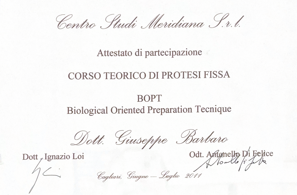 Un certificato che riporti la dicitura centro studi meridiana srl