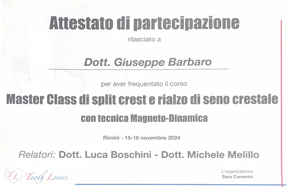 A certificate that says attestato di partecipazione on it