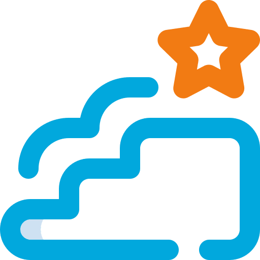 Blue stepped staircase icon with an orange star above it