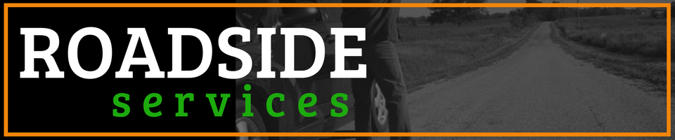 Roadside Services logo in white and green on a dark background with a mountain graphic