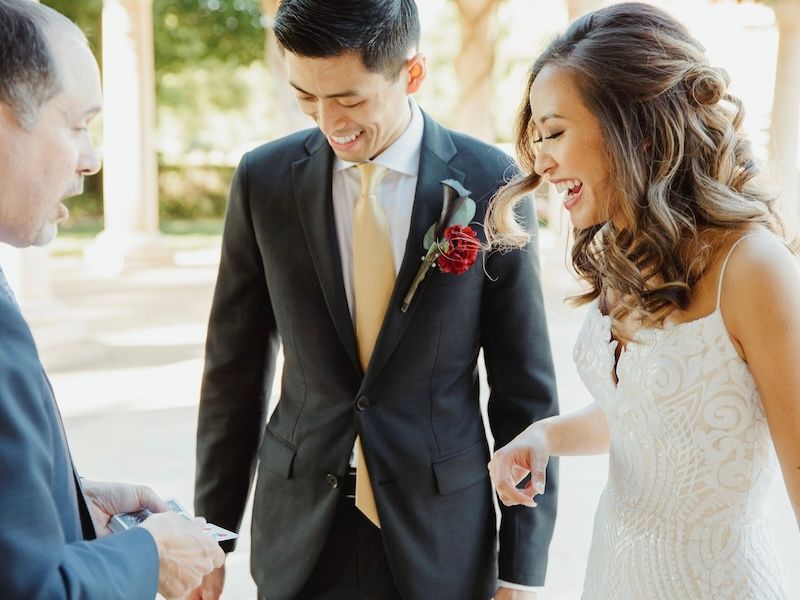 Wedding magician David Martinez performs for a couple
