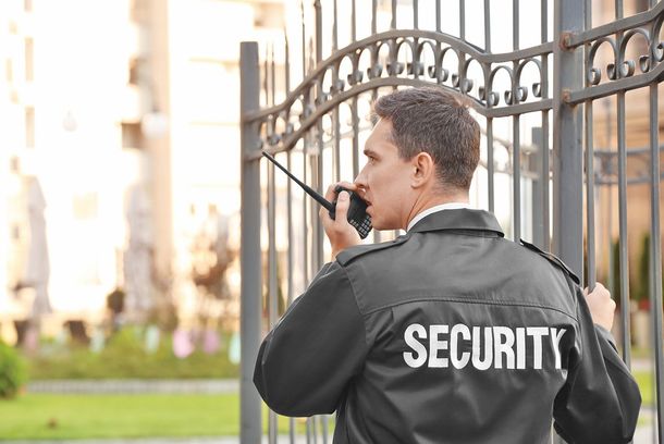 Security guard providing armed security services.