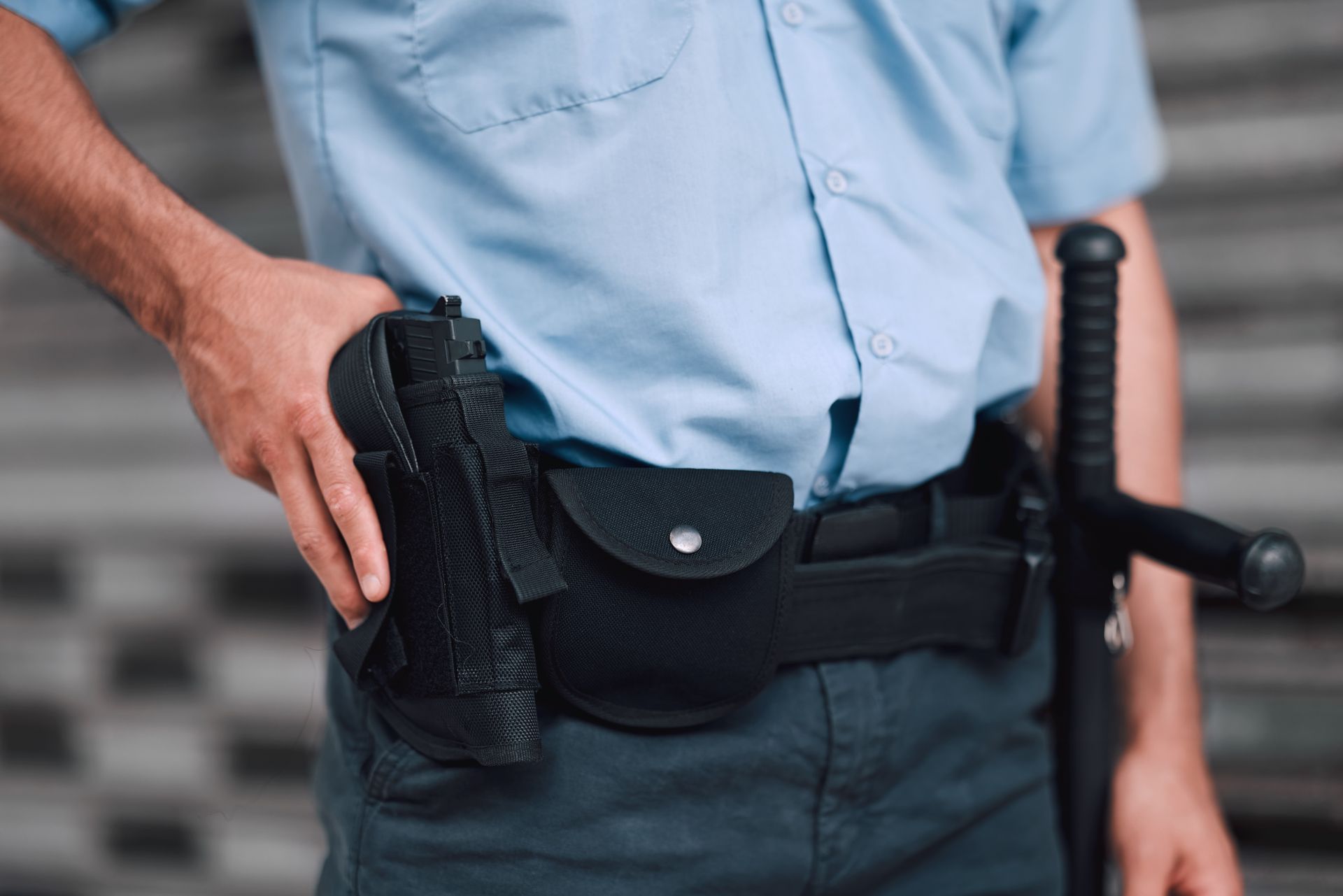 Armed security guard on duty for safety. Armed security guard on duty for safety.