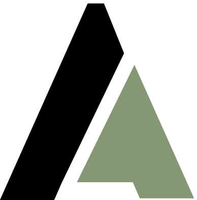 Abstract black and olive green geometric logo on a white background