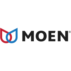 Moen logo: Red and blue water drops beside the word 