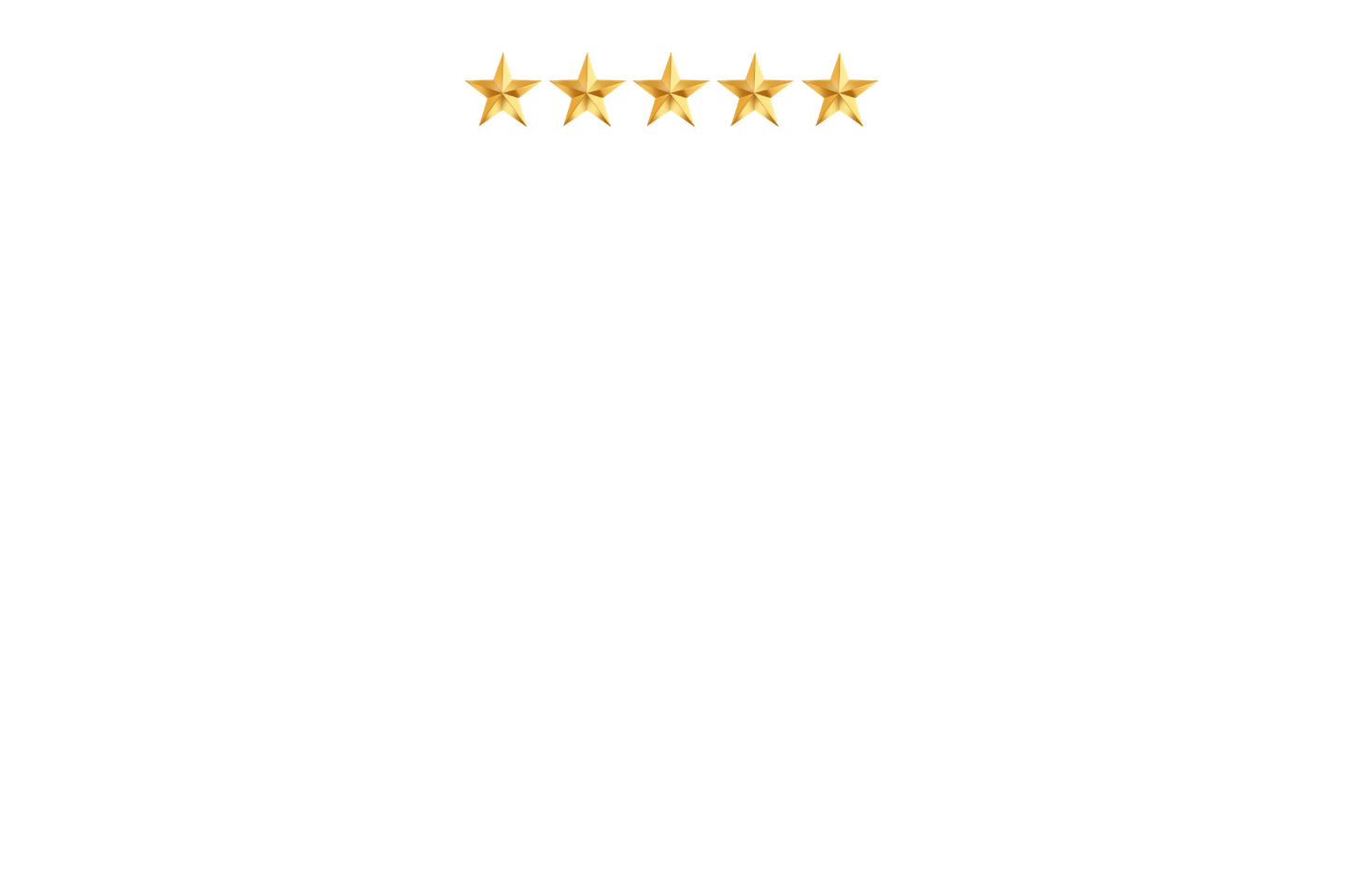 Five gold star icons centered near the top on a white background
