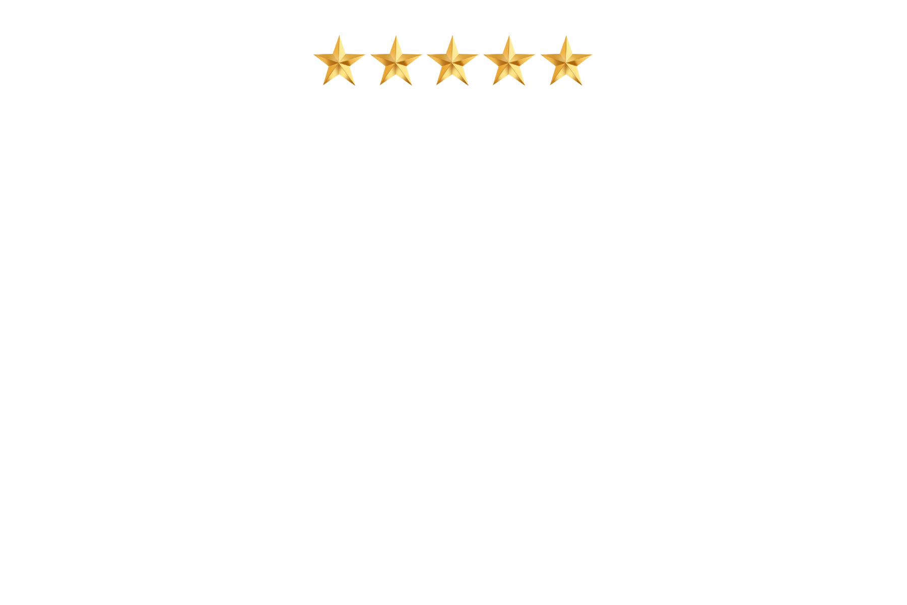 Five gold star icons centered near the top on a white background