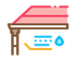 Leaking roof with water droplets and gutter drainage icon